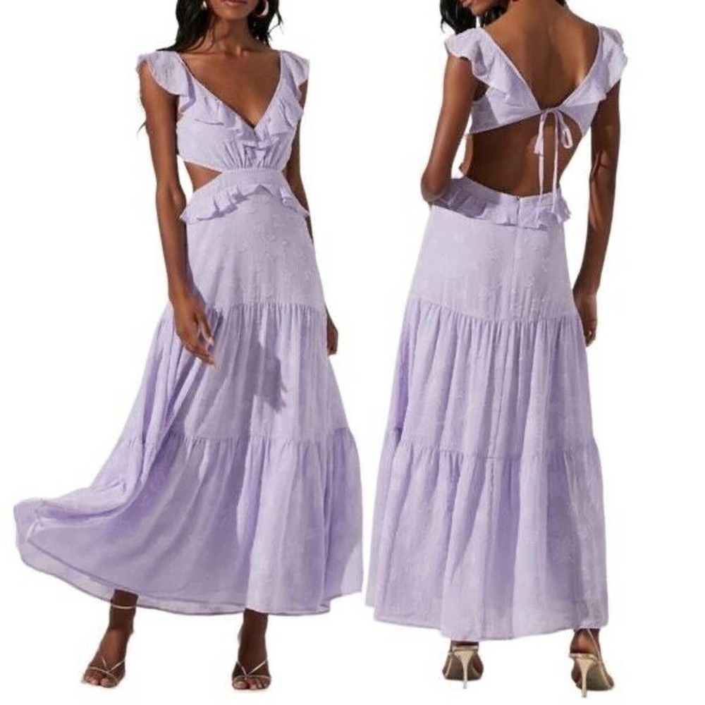 Astr The Label Dress Sz Small Cut Out Flutter Lilac Purple Open Back Spaghetti